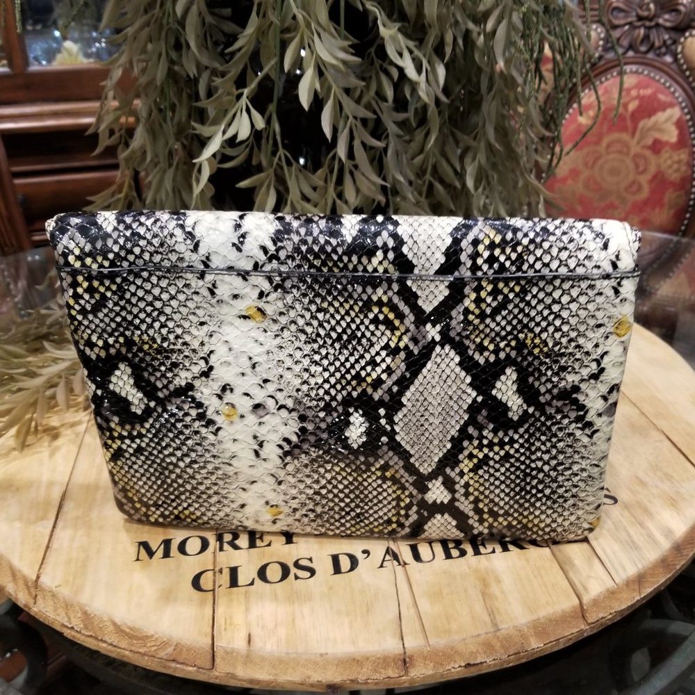 henri bendel Black White Snakeskin-Accent Foldover Clutch with Tassels - Picture 4 of 10